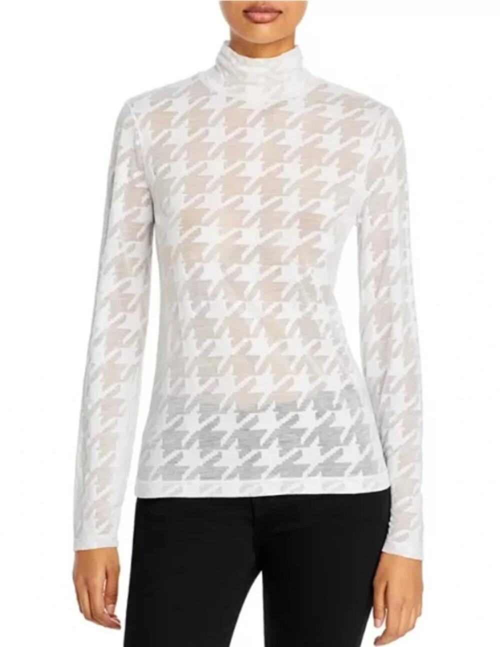 Rag & Bone Valencia Houndstooth Knit Top NWT White Burnout Turtleneck Women's L